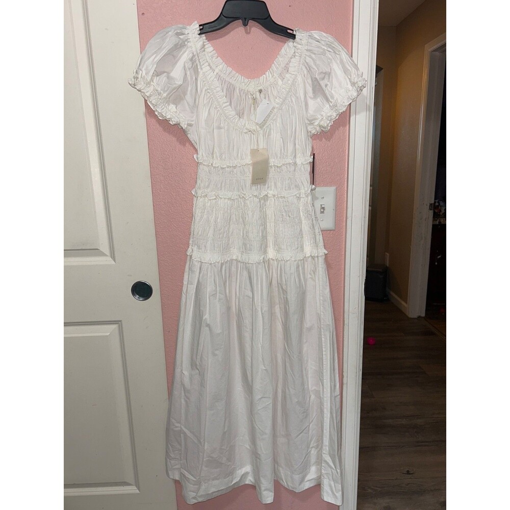 DOEN Leanne Women’s Cotton Scoop Neck Smocked Midi Dress size S NWT Salt White - Picture 4 of 12